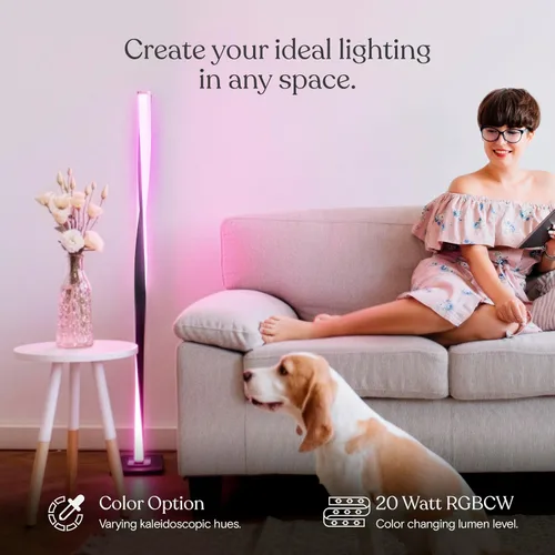 Miniatura 2 de Brightech Helix - Lámpara de pie LED moderna que cambia de color, lámpara de pie de 48 pulgadas de alto con gradiente de color RGB y poste