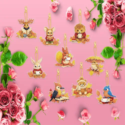 Miniatura 5 de YUE ZHE 9 llaveros de pintura de diamantes de animales, kits de arte de diamantes de animales para adultos, pintura 5D de doble cara para adultos
