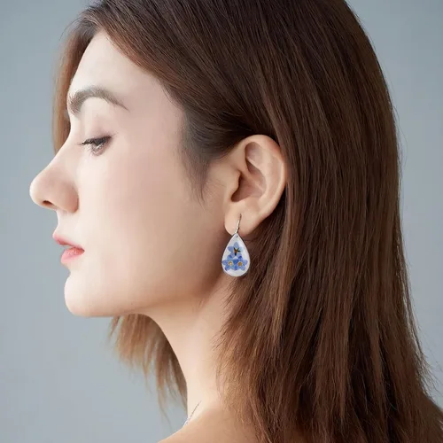 Miniatura 18 de Pressed Flower Earrings,Handmade Forget-Me-Not and Queen Anne's Lace Wildflower Earrings,Unique Resin Dried Flower,Perfect for Parties