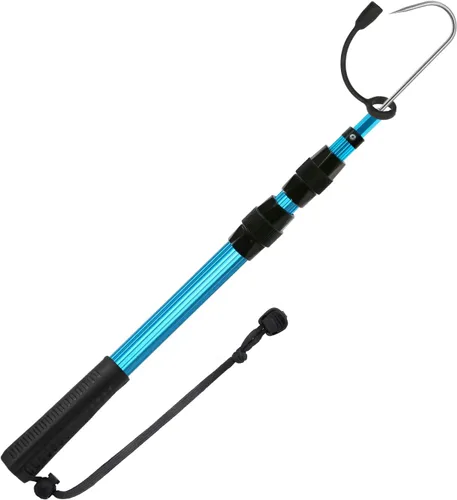 Miniatura 8 de SANLIKE Telescopic Fishing Gaff Aluminum Pole with Nonslip Rubber Handle Stainless Steel M8 Screw Hook Azul
