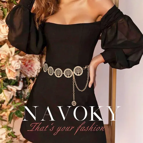 Miniatura 7 de Navoky Rhinestone Chain Belts for Women Tree of Life Chain for Dress Jeans Metal Belly Waist Chain Jewlry Accessories
