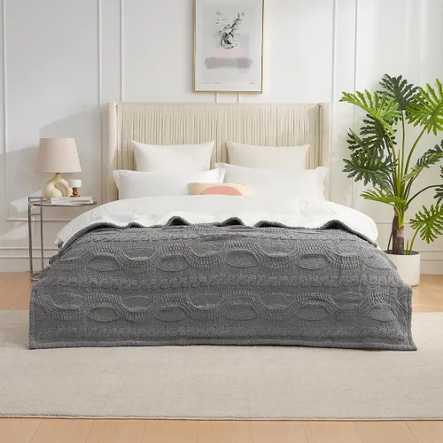 Miniatura 13 de Amélie Home - Manta de punto trenzado para sofá, mantas suaves y acogedoras de sherpa de chenilla para sofá, silla, hogar confortable, 50 x 60