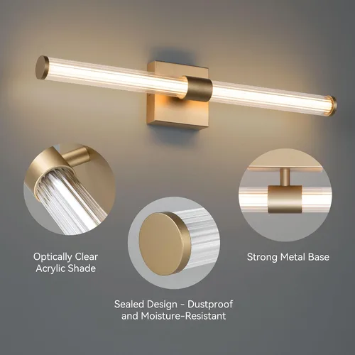 Miniatura 4 de Tubicen Luz de tocador lineal negra vertical LED luz de pared 360° iluminación completa 12W Horizontal baño tubo barra luz sobre espejo 25 pulgadas