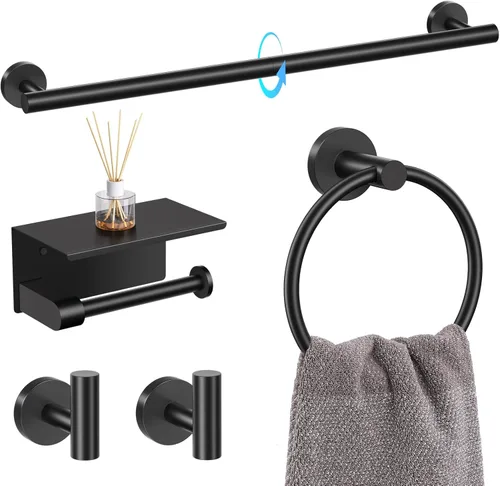 Miniatura 14 de TQKAG Juego de 5 piezas de accesorios de baño de níquel cepillado 23.6" SUS304 de acero inoxidable Juego de soporte de toalla de baño Soporte