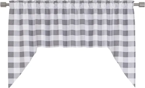 Miniatura 247 de Cenefas de cortina para ventana de 16 pulgadas de largo, 2 paneles de cuadros búfalo, cortinas pequeñas con bolsillo para barra, estilo clásico