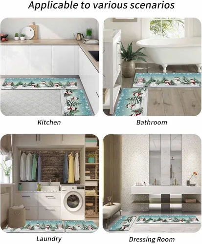 Miniatura 6 de Tapete de baño de Navidad verde azulado para bañera, antideslizante, de secado rápido y absorbente, tapete de tierra de diatomeas para cocina
