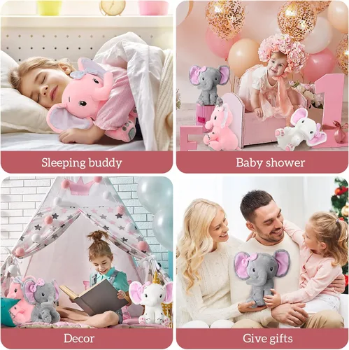 Miniatura 6 de HyDren 6 animales de peluche de elefante de 8 pulgadas, de orejas grandes, regalo para baby shower, niños y niñas, decoración de cama de guardería
