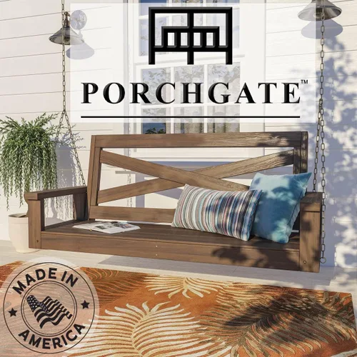 Miniatura 2 de Porchgate Amish - Columpio para porche de 700 libras con cadenas (4 pies, mancha cálida de nogal)