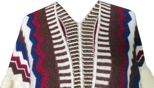 Miniatura 2 de Urban CoCo Poncho de punto étnico con borlas estilo bohemio para mujer