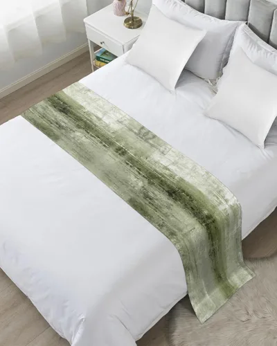 Miniatura 2 de Camino de cama para cama tamaño Queen, color verde salvia, manta decorativa para pie de cama, pintura al óleo geométrica moderna, arte abstracto