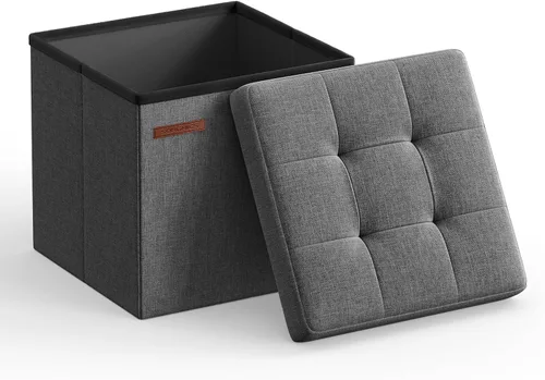 Miniatura 11 de SONGMICS Folding Storage Ottoman Bench, Linen Fabric, Storage Chest, Foot Rest Stool, Holds up to 286.6 lb, 11.8 x 11.8 x 11.8 in, Bedroom Bench