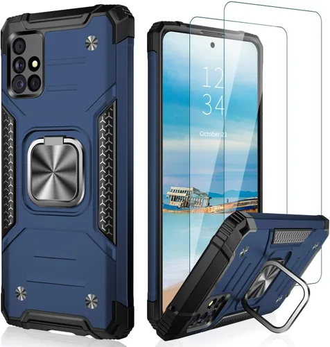 IKAZZ Funda para Galaxy A51 5G con protector de pantalla, doble capa de TPU suave y flexible y policarbonato duro, antideslizante, de cuerpo Azul