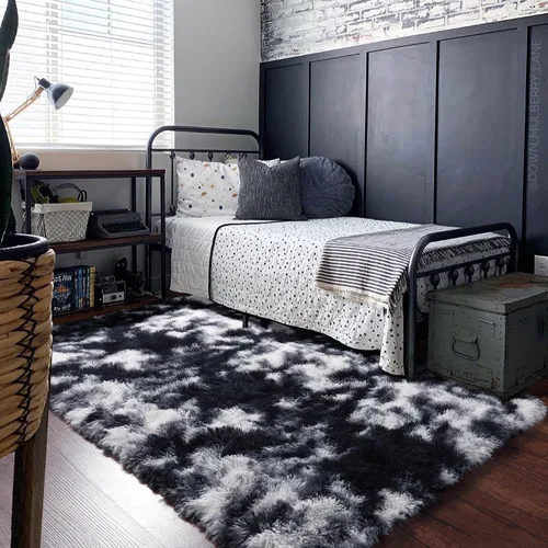 Miniatura 9 de PAGISOFE Alfombras de dormitorio de color negro, blanco y gris, de 4 x 6 pies, alfombra suave y mullida de felpa para interiores para sala de estar