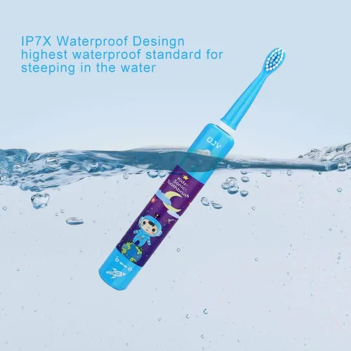 Miniatura 7 de OJV 8620 Cepillos de dientes eléctricos musicales para niños, 3 modos de temporizador de 2 minutos, 6 cerdas recargables de energía inteligente, Azul