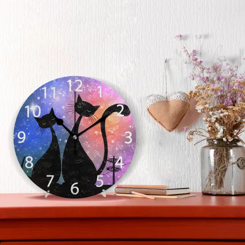 Miniatura 2 de senya Reloj de pared redondo con diseño de gatos mágicos, pintura al óleo silenciosa que no hace tictac, decorativo para el hogar, oficina, escuela