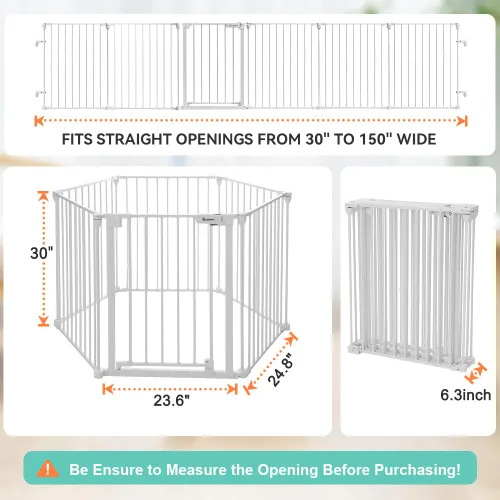 Miniatura 5 de COMOMY Puerta extra ancha para bebés de 150" con puerta, puertas para perros para entradas de puertas y chimenea, área de juego con valla para bebé