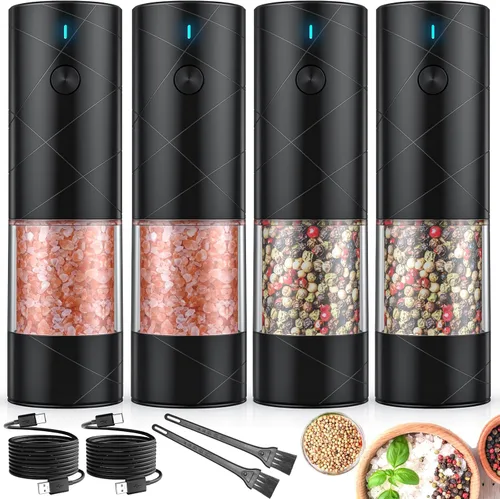 Miniatura 15 de Lidaop - Juego de 2 molinillos eléctricos de sal y pimienta recargable por USB con luz LED cálida, grosor ajustable, gran capacidad, molinillo