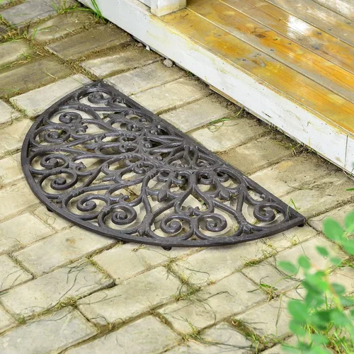 Miniatura 2 de Sungmor Felpudo de hierro fundido resistente, diseño vintage y hermoso de vid, tapete grande de semicírculo de 28 pulgadas para puerta delantera