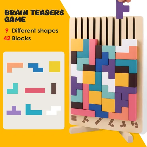 Miniatura 5 de Rompecabezas de madera apilable, rompecabezas de bloque ruso 3D, juego de mesa educativo Montessori, regalo para niños y niñas, bloques apilables