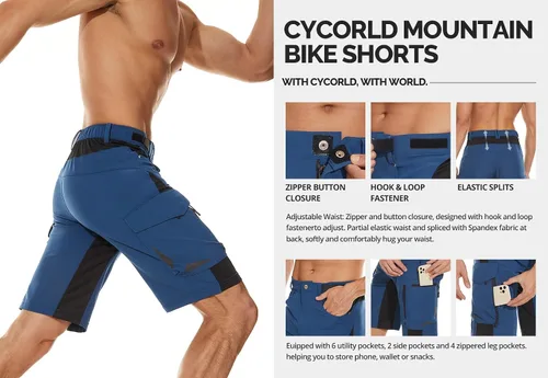 Miniatura 4 de Cycorld Pantalones cortos de ciclismo de montaña para hombre, ciclismo, senderismo, carga, pantalones cortos al aire libre
