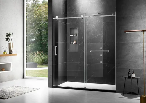 Miniatura 4 de Puerta de ducha corredera sin marco, 76 pulgadas x 60 pulgadas, puerta de ducha de vidrio, puerta de ducha con vidrio templado transparente