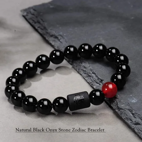 Miniatura 3 de VLINRAS - Pulsera de signo del zodiaco, para hombre y mujer, de 0.315 y 0.394 pulgadas, ónice negro natural, signo de estrella, constelación