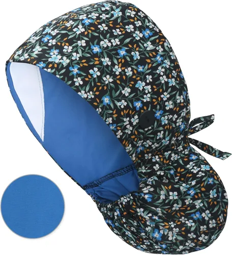 Miniatura 17 de QBA Gorra de trabajo ajustable con botón, gorro forrado de satén, gorro de trabajo de algodón, banda elástica para atar en la espalda, unisex Pt