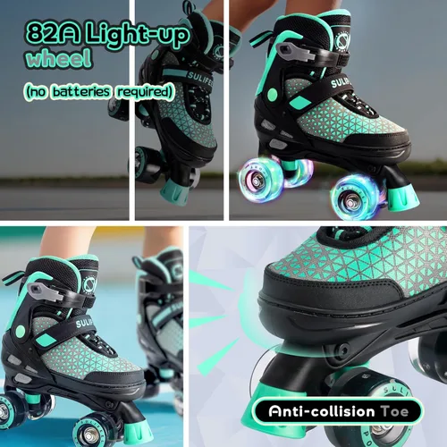 Miniatura 4 de SULIFEEL Patines para niñas y niños, 4 tallas ajustables con ruedas iluminadas, patines seguros y divertidos para niños, mejor regalo para Verde