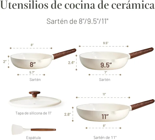 Miniatura 2 de CAROTE Sartenes antiadherentes, juego de sartenes antiadherentes con revestimiento de cerámica, 5 unidades, no tóxico, saludable y libre de PFOA