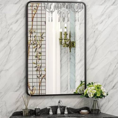 Miniatura 2 de ZenStyle Espejo de pared rectangular con marco de metal negro de 24 x 36 pulgadas, espejo de baño con borde de pico para entradas, salas de estar