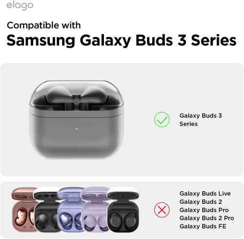 Miniatura 2 de elago Compatible con Samsung Galaxy Buds 3 Pro y 3 y 3 FE Funda, funda con diseño de cinta de casete con mosquetón, protección completa, accesorios