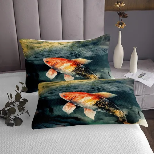 Miniatura 5 de jejeloiu Juego de sábanas Koi de tamaño individual para niños, niñas, adolescentes, decoración de dormitorio, sábanas temáticas oceánicas con sábana