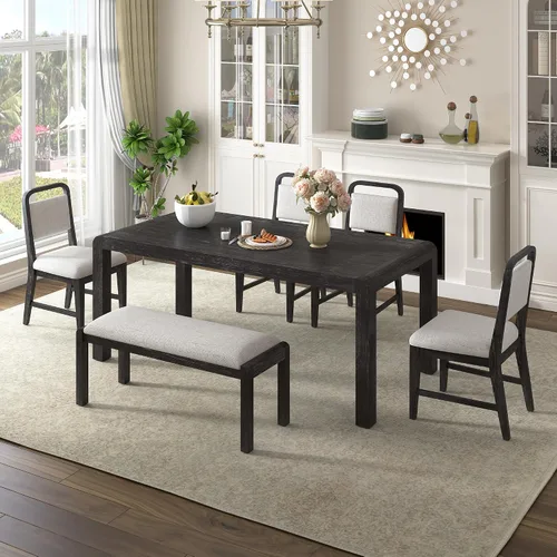 Miniatura 24 de JIVOIT Farmhouse 6 Piece Dining Table Set, Counter Height Table Set with 4 Chairs and a Bench, Rubber Wood Expandable Bar Table Set with Rivet Gris-3