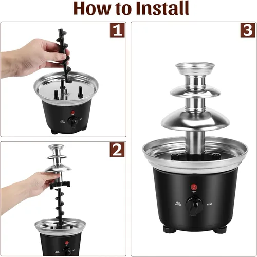 Miniatura 4 de Máquina de fuente de chocolate - Fuente eléctrica de 3 niveles, mini fuente de fondue de chocolate de acero inoxidable para fiestas, queso