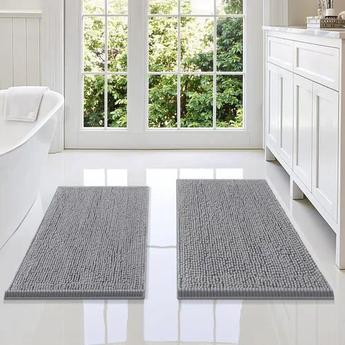 Miniatura 22 de Smiry Juego de 2 alfombras de baño, felpilla suave y absorbente, lavable a máquina, antideslizantes, para bañera, ducha y suelo