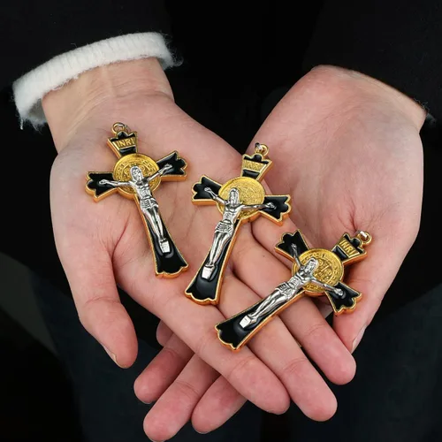 Miniatura 5 de Colgante de cruz de crucifijo de exorcismo de San Benito para bricolaje, rosario, collar, coronilla, pieza de joyería, accesorios para hacer dijes