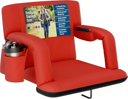 Miniatura 22 de Alpcour Asiento plegable para estadio – Silla de apoyo para adultos amplios reclinables de lujo para adultos para blanqueadores – Mejor extra grueso