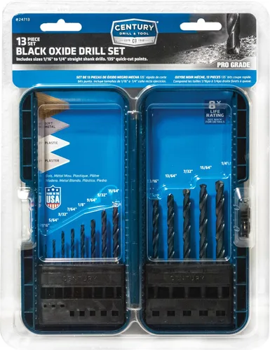 Miniatura 14 de Century Drill & Tool 24538 Juego de brocas de óxido negro con vástago reducido de grado profesional, 29 piezas, fabricado en los Estados Unidos