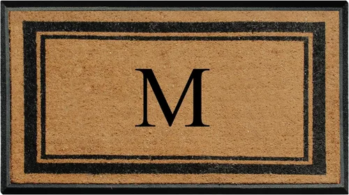 Miniatura 18 de A1 Home Collections Felpudo con monograma de fibra de coco natural y goma, resistente y antidesprendimiento, tapete de entrada grueso y duradero, P