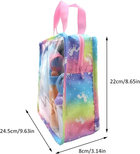 Miniatura 2 de Almacenamiento de ropa para muñecas, 2 piezas, bolsa de viaje para niños, organizador de ropa de muñeca de tela de dibujos animados
