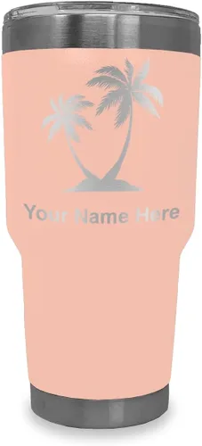 Miniatura 8 de LaserGram Vaso aislado al vacío de 20 onzas, palmeras, grabado personalizado incluido (negro)