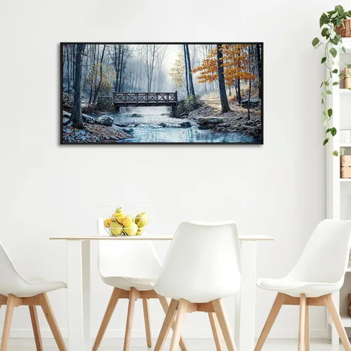 Miniatura 4 de yiijeah Arte de pared para sala de estar, decoración de pared moderna para dormitorio, oficina, paisajes de bosques de montaña, pueblo, puente