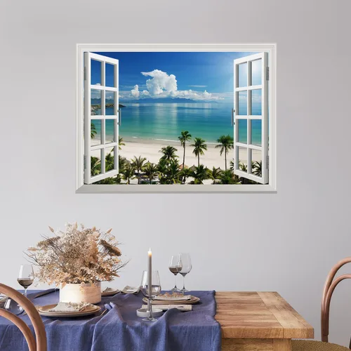 Miniatura 3 de Wall26 - Adhesivo para pared / Mural para pared, extraíble, diseño de río en un pueblo tranquilo, decoración para pared, vista creativa de ventana