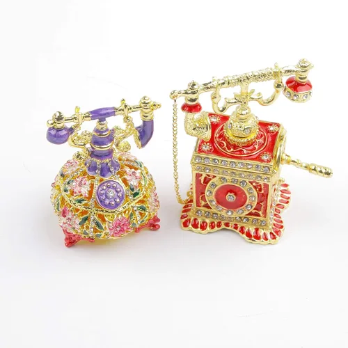 Miniatura 16 de SEVENBEES Figuras de teléfono turquesa, caja esmaltada con bisagras con cristales rosados, joyeros decorativos, coleccionables, regalos para niñas