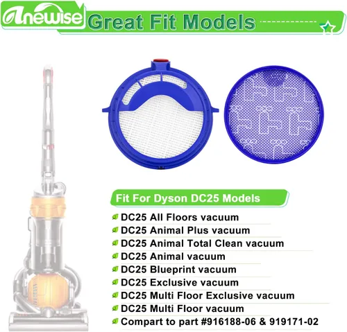 Miniatura 2 de Anewise Kits de filtro de repuesto para filtros de bola de vacío Dyson dc25, incluye 1 filtro premotor lavable 919171-02 y 1 filtro Hepa 916188-05