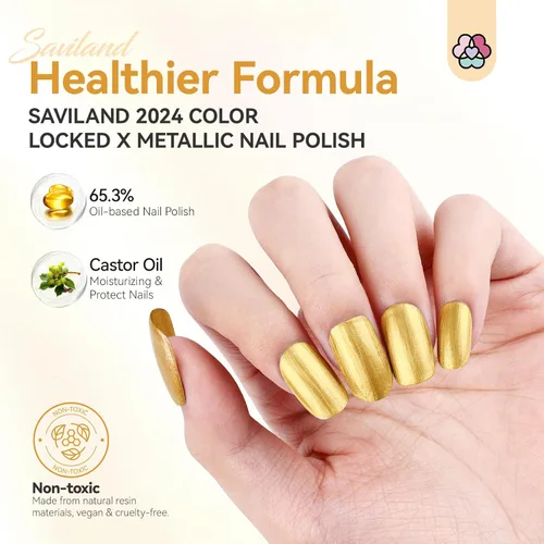 Miniatura 2 de SAVILAND Esmalte de uñas metálico dorado: esmalte de uñas espejo dorado de secado rápido, esmalte de uñas cromado regular, fácil de usar y quitar