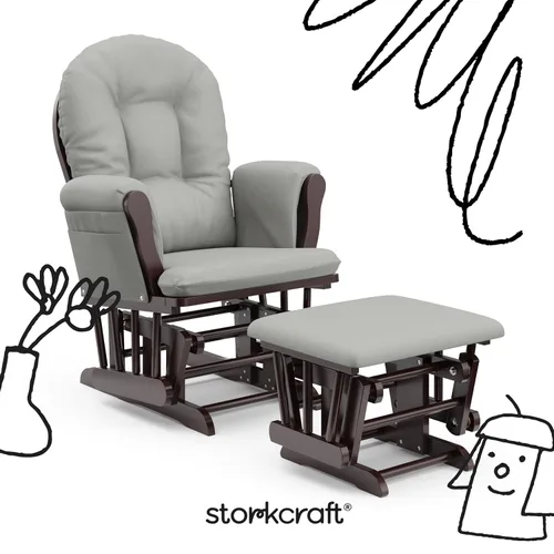 Miniatura 9 de Storkcraft Mecedora Deslizante Premium con Reposapiés (Espresso/Gris Claro) — Certificada GREENGUARD Gold, Mecedora de Guardería, Artesanía