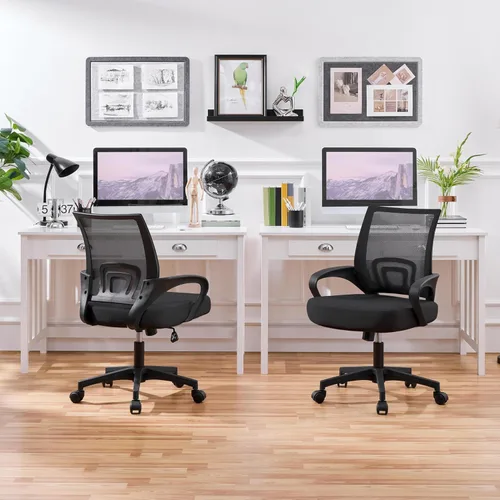 Miniatura 2 de Yaheetech Silla de oficina con respaldo medio, silla de escritorio giratoria con soporte lumbar, silla de malla ergonómica para computadora de Negro