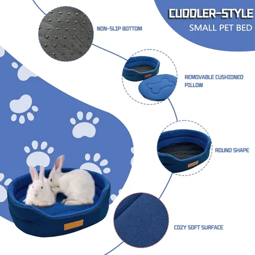 Miniatura 3 de Cama de conejo, suave y lavable con acogedora alfombrilla extraíble, taza de peluche para conejillos de indias, chinchilla, erizo, hurón (azul)