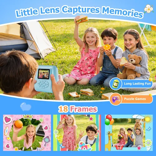 Miniatura 3 de GKTZ Cámara para niños de impresión instantánea: cámara de video digital de 2.4 pulgadas para niños pequeños y niños de 3 a 12 años, con 3 rollos